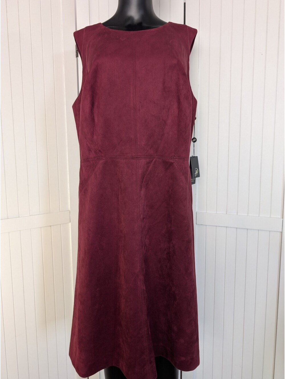 Adrianna Papell Dress 16W Garnet Faux Suede Fit Flare NWT $149 Plus Size